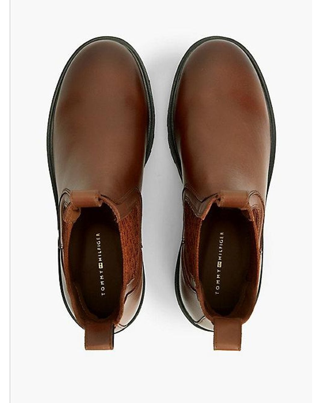 Tommy Hilfiger Brown Leather Th Monogram Panel Chelsea Boots