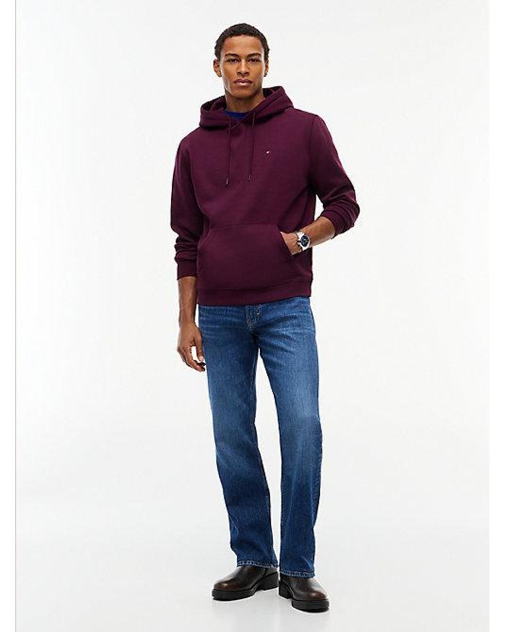 Tommy Hilfiger Purple Tommy Jeans Flag Embroidery Fleece Drawstring Hoody for men