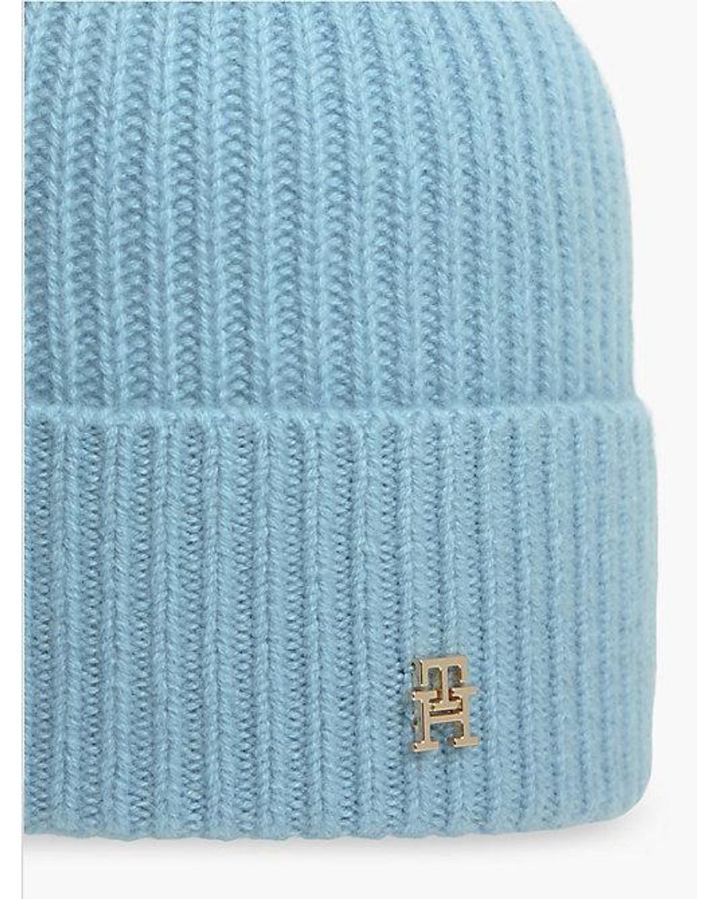 Tommy Hilfiger Blue Pure Cashmere Th Monogram Plaque Beanie