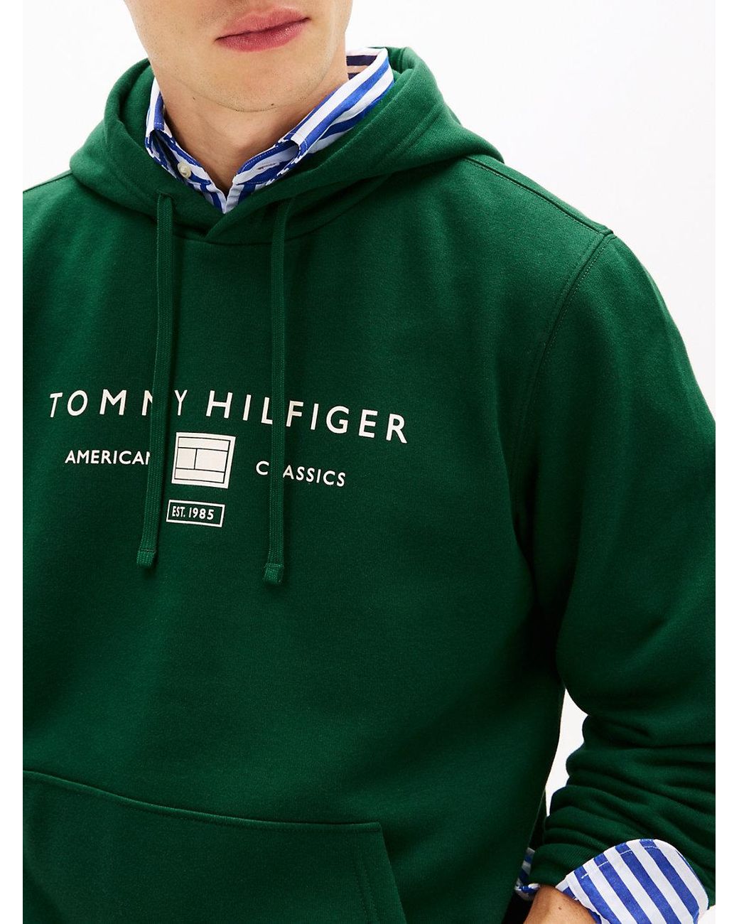 Tommy Hilfiger Green Logo Terry Drawstring Hoody for men