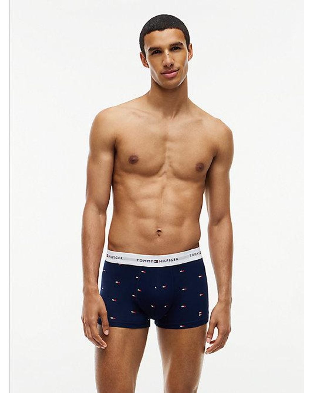 Tommy Hilfiger Blue 3 Pack Signature Logo Waistband Print Trunks for men