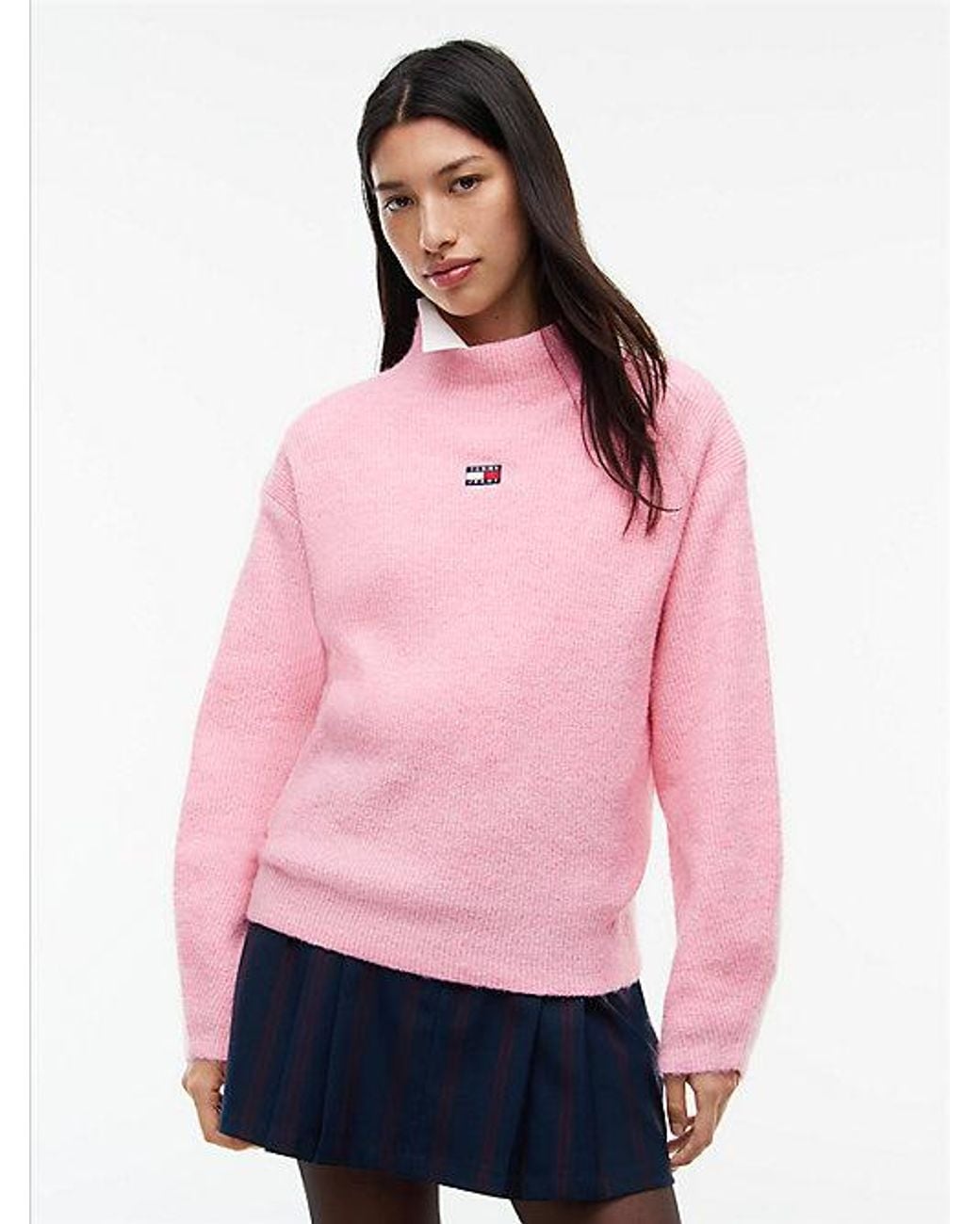 Tommy Hilfiger Pink Tommy Jeans Tommy Badge Mock Neck Jumper With Alpaca