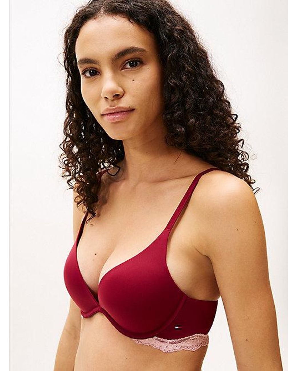 Tommy Hilfiger Red Lace Trim Push-up Plunge Bra