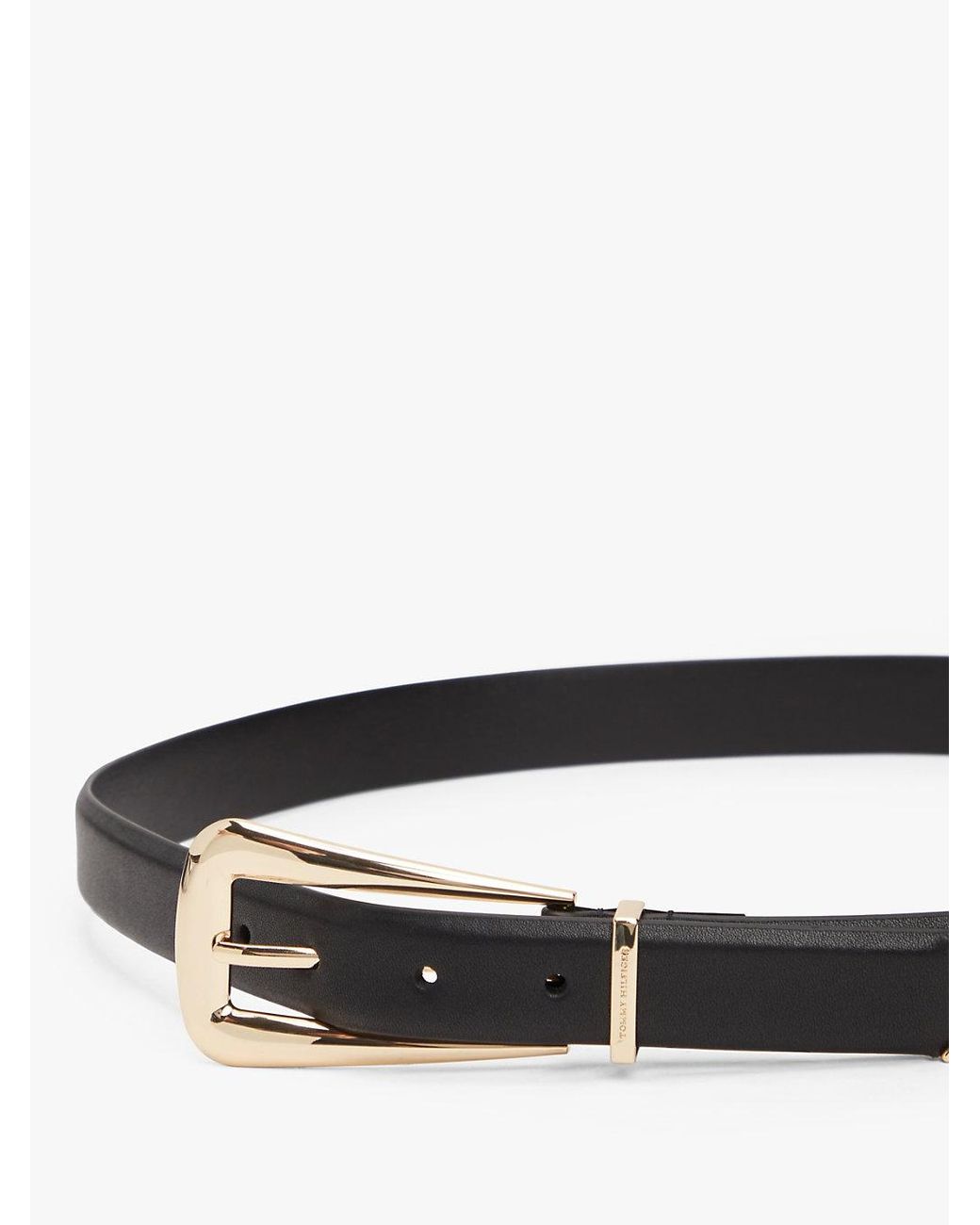 Tommy Hilfiger Black Elongated Rectangular Buckle Leather Belt