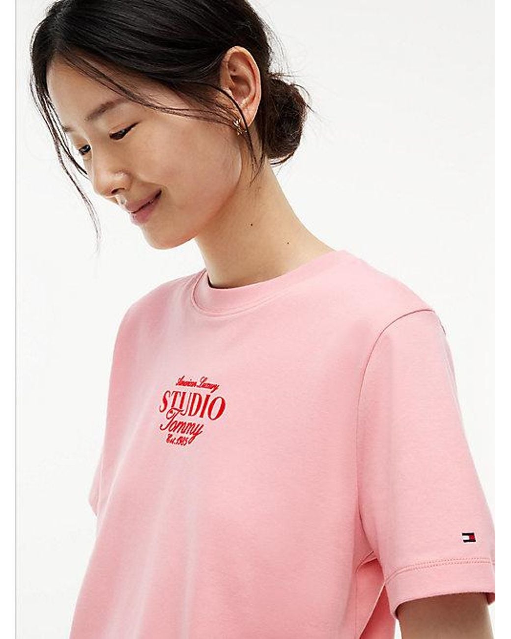 Tommy Hilfiger Red Logo Interlock Knit Crew Neck T-Shirt