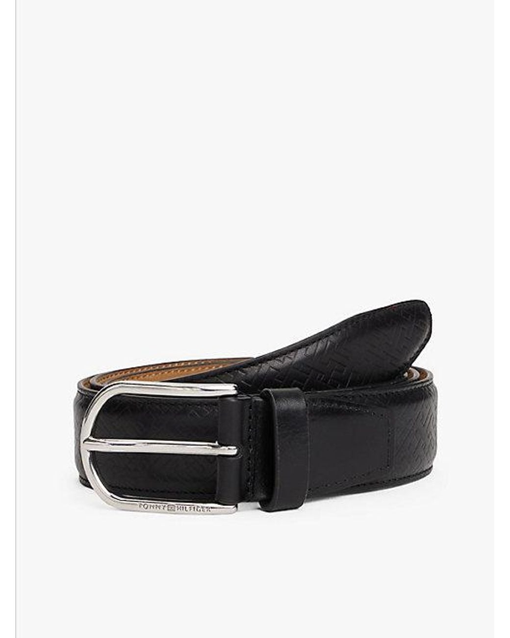 Tommy Hilfiger Black Th Business Monogram Leather Belt for men