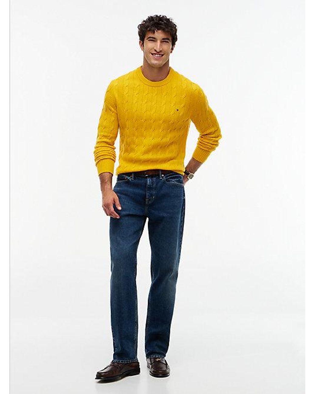 Tommy Hilfiger Yellow Pure Lambswool Cable Knit Jumper for men