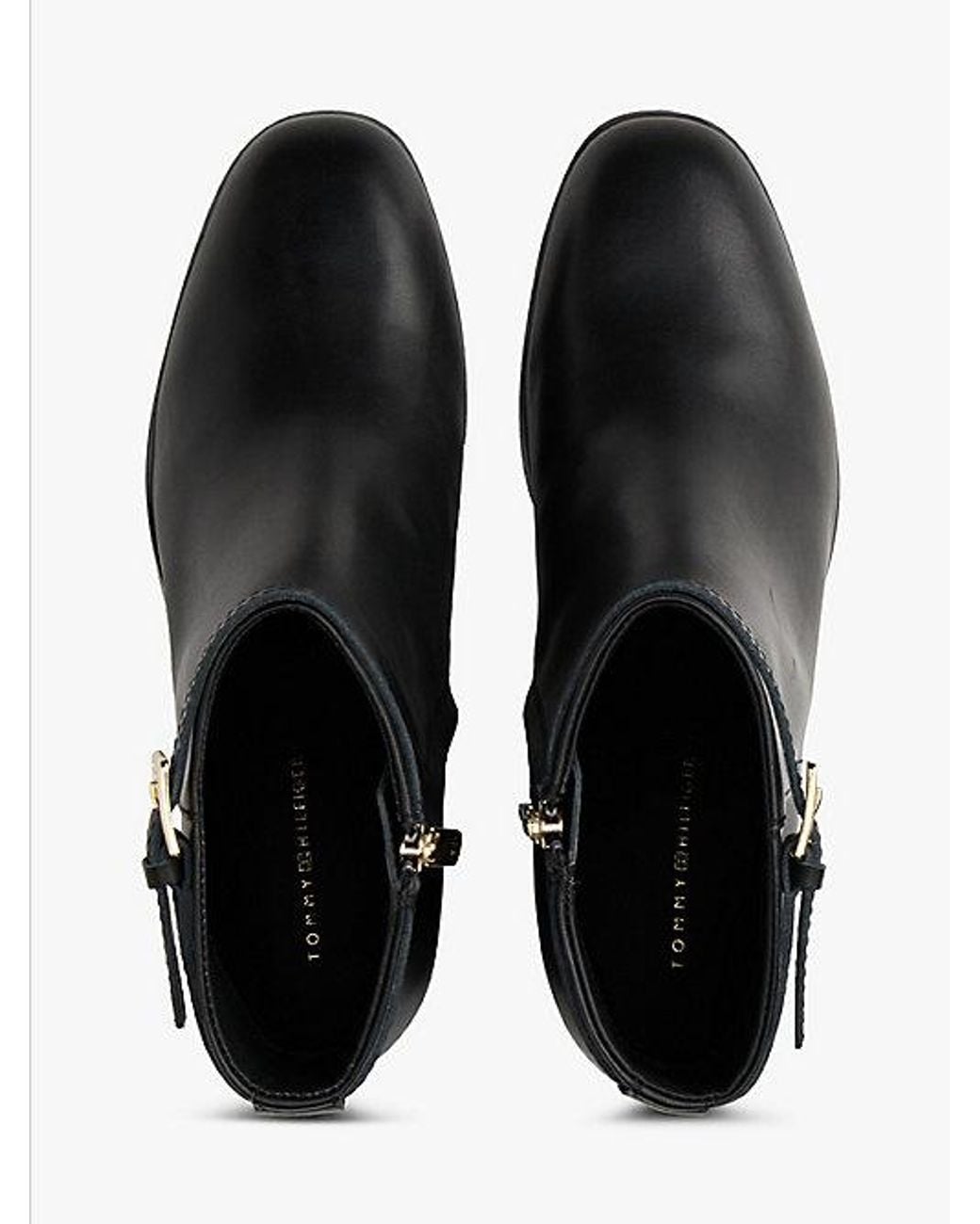 Tommy Hilfiger Black Leather Th Monogram Buckle Ankle Boots