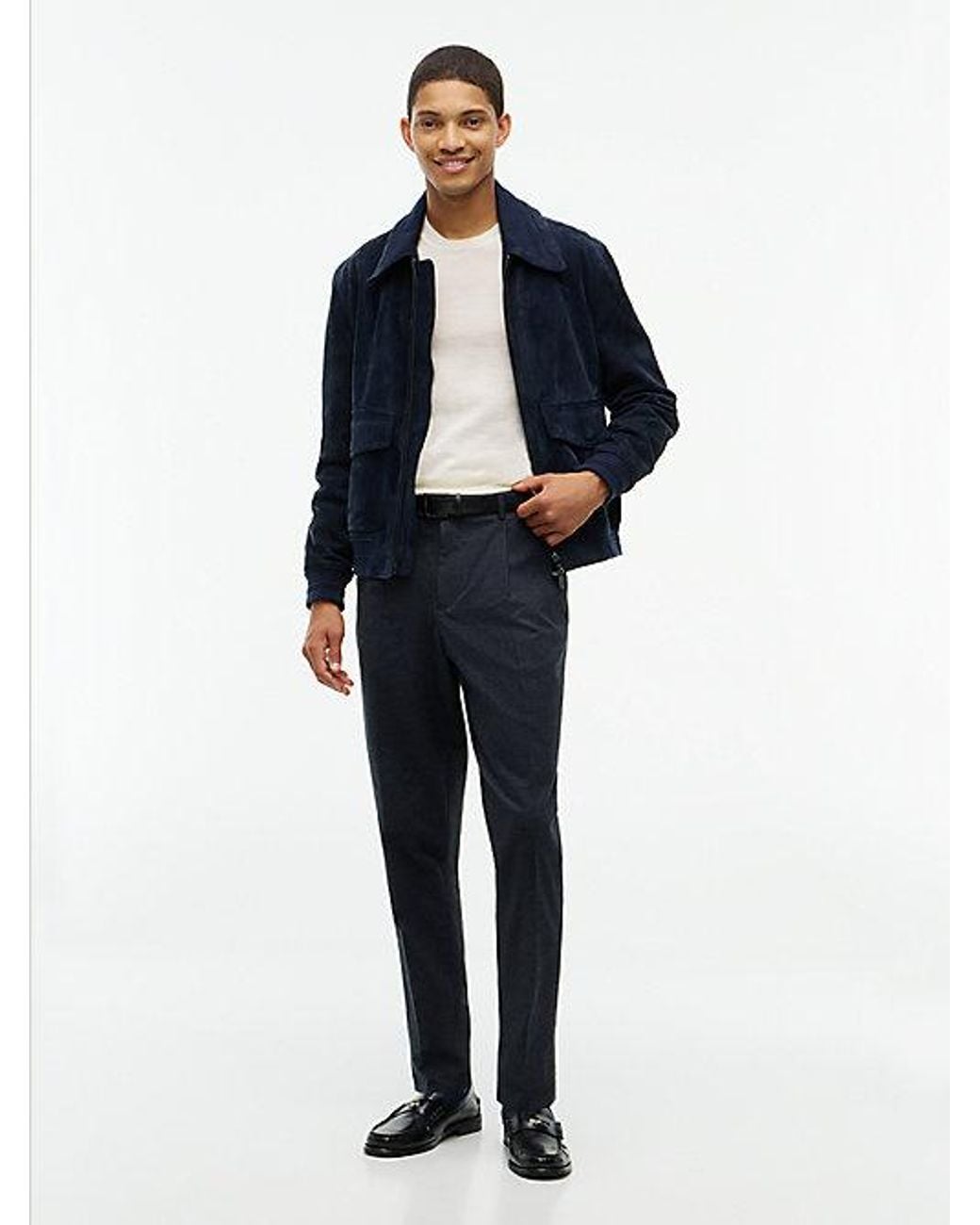 Tommy Hilfiger Blue New York Label Leather Zip Thru Jacket for men