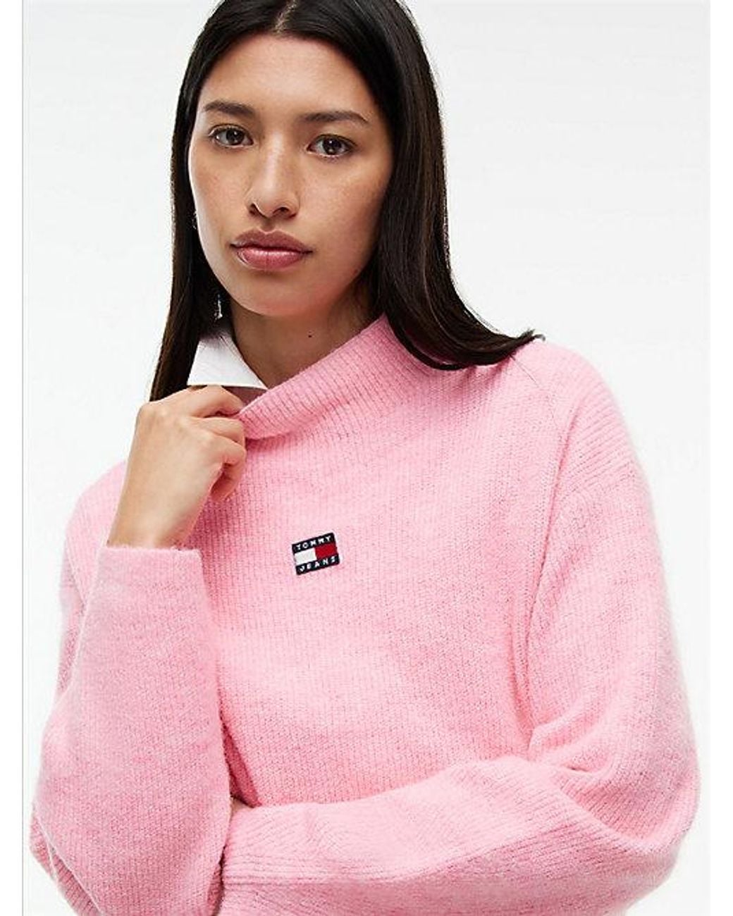 Tommy Hilfiger Pink Tommy Jeans Tommy Badge Mock Neck Jumper With Alpaca