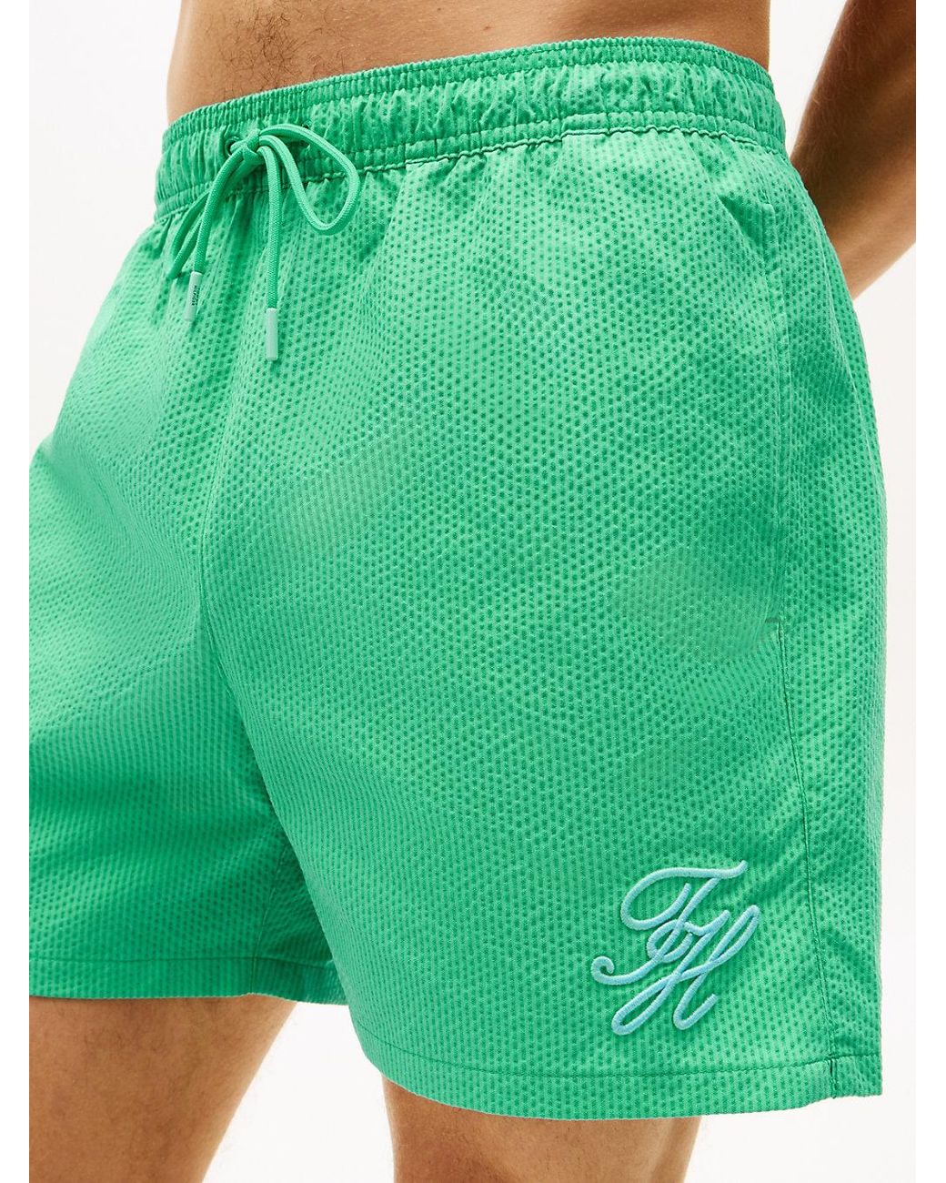 Tommy Hilfiger Green Ithaca Stripe Mid Length Swim Shorts for men