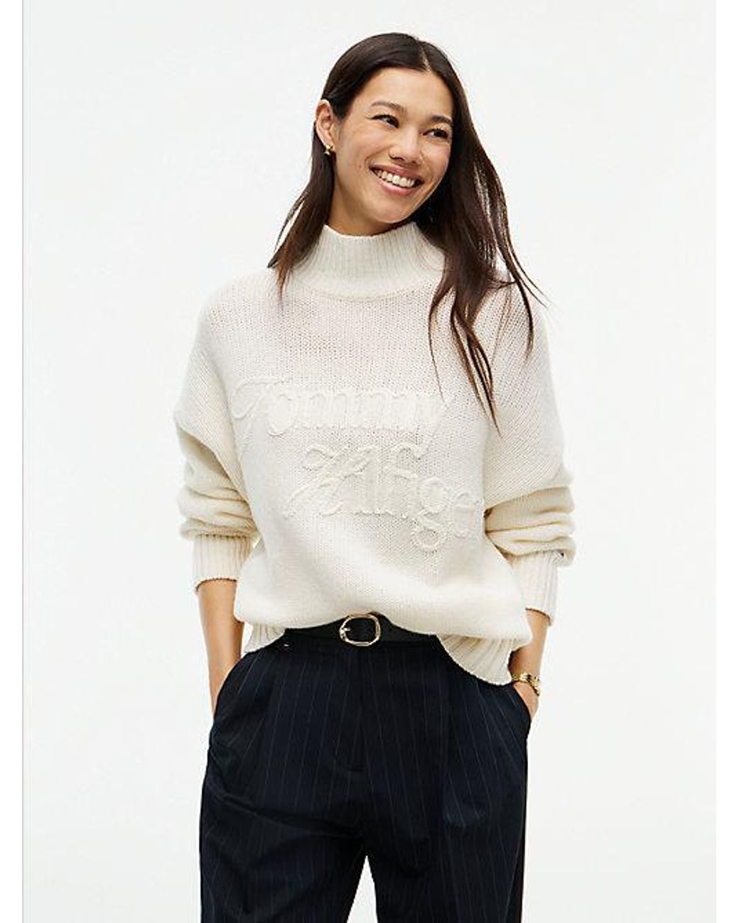 Tommy Hilfiger White Heritage Pure Wool Mock Neck Jumper