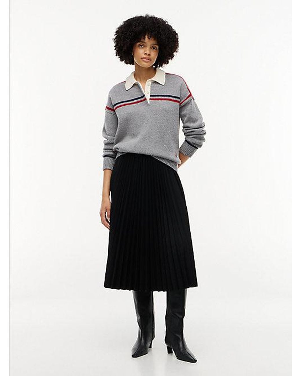 Tommy Hilfiger Black Pleated Twill Midi Skirt