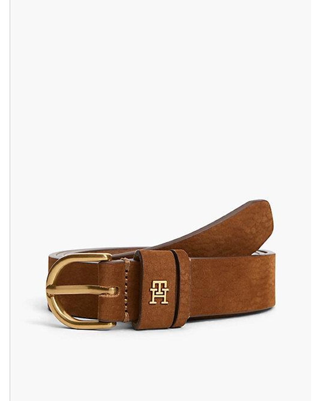 Tommy Hilfiger Brown Leather Rounded Brass Buckle Belt