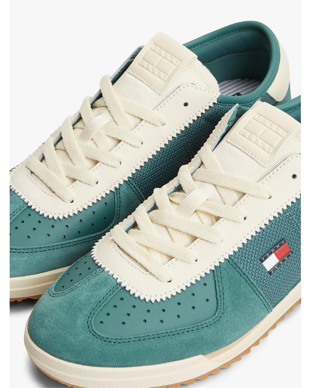 Tommy Hilfiger Blue Retro Leather Mixed Texture Serrated Trainers for men