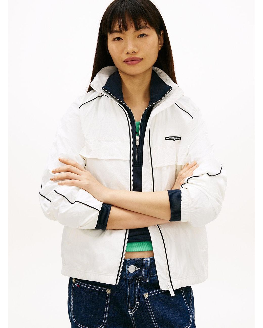 Tommy Hilfiger White Water Repellent Piping Track Jacket