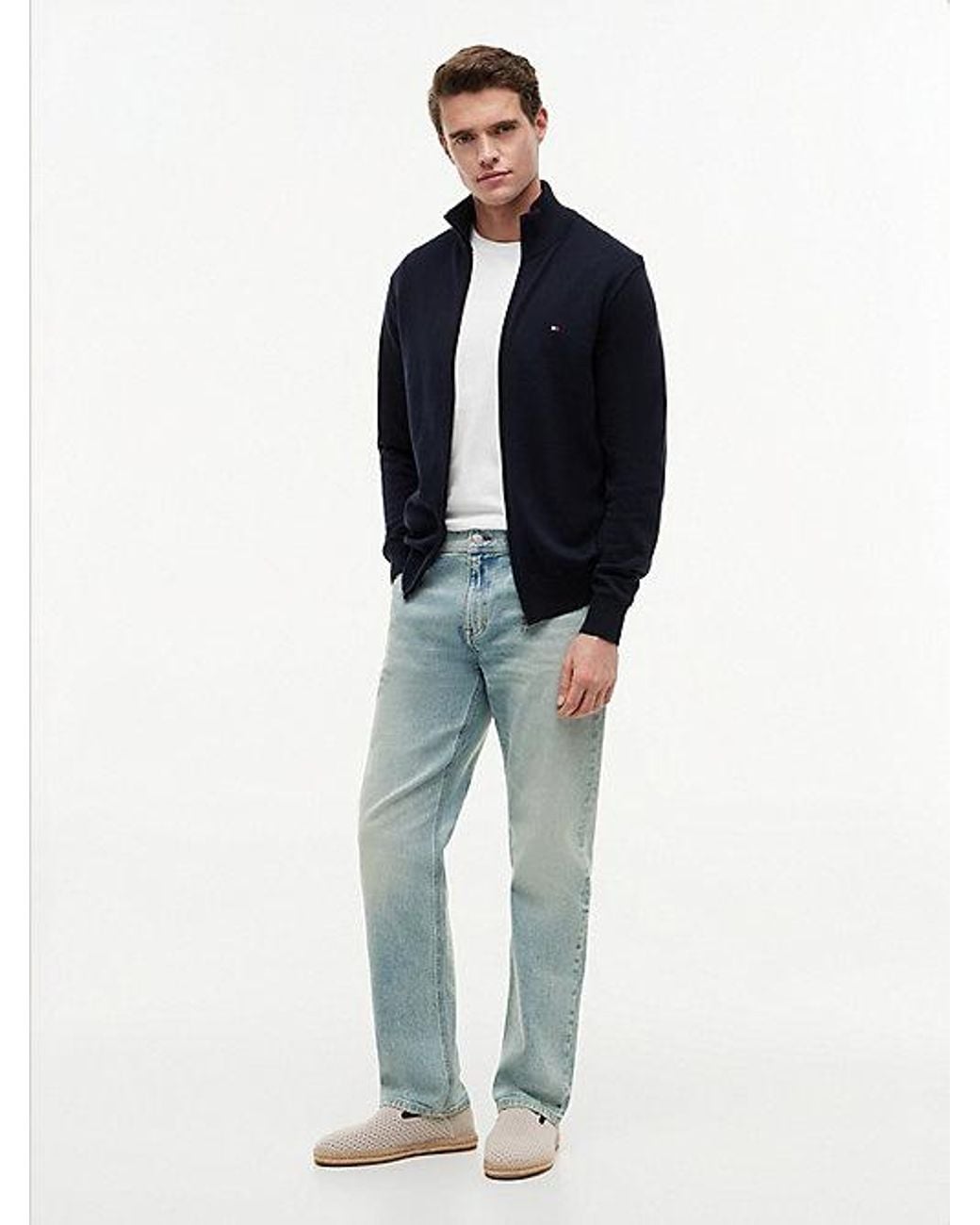 Tommy Hilfiger Blue Essential Cotton Zip Thru Sweater for men