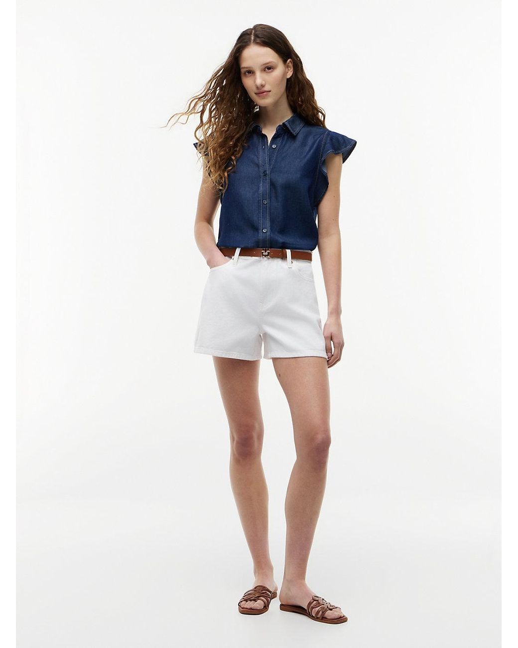Tommy Hilfiger Blue Regular Ruffle Cap Sleeve Denim Shirt