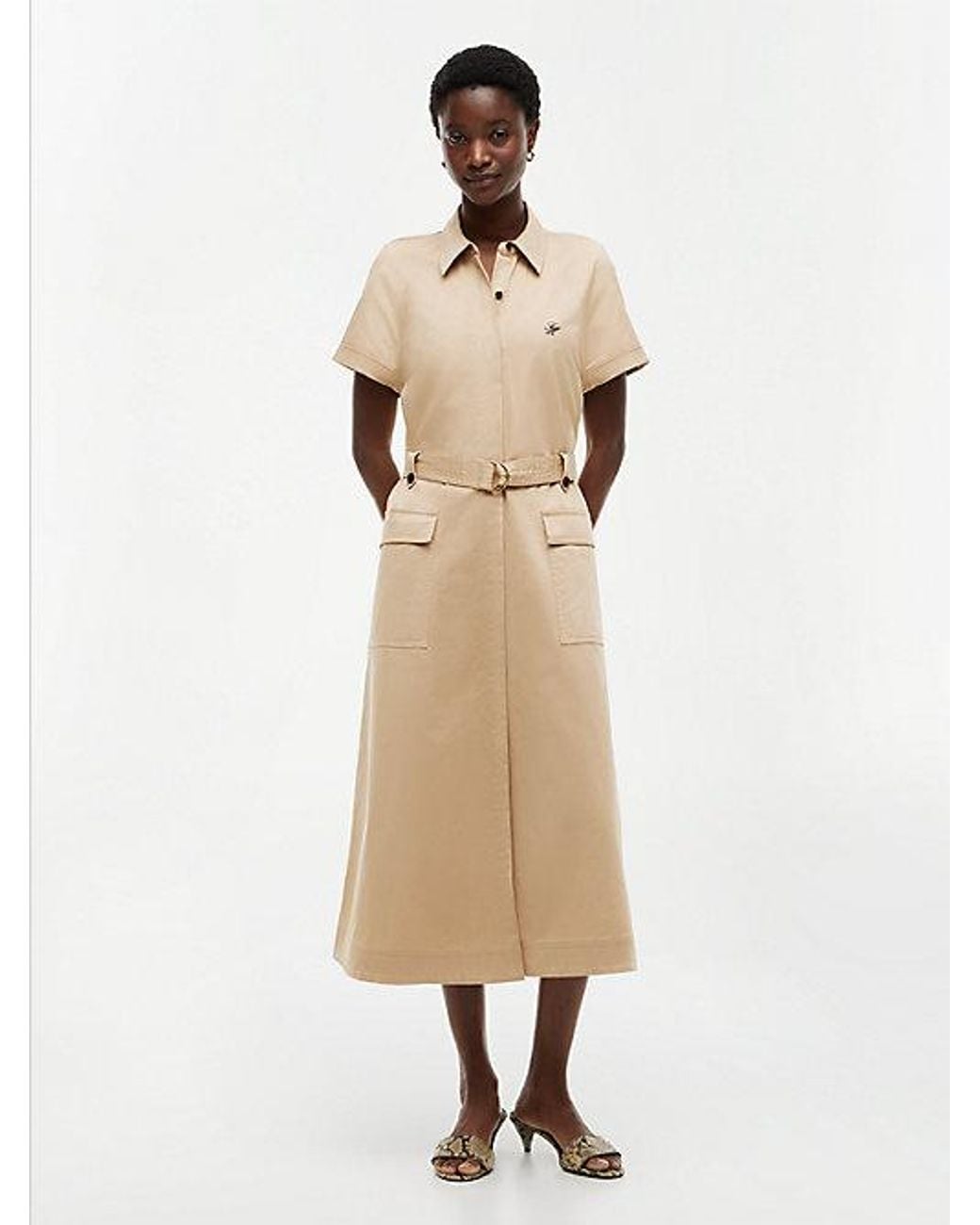 Tommy Hilfiger Natural Belted Twill Midi Shirt Dress