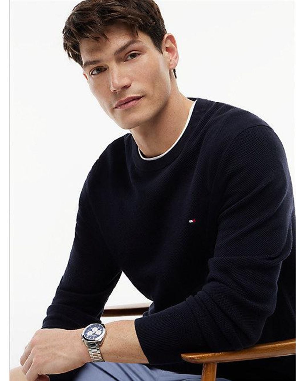 Tommy Hilfiger Blue Flag Embroidery Crew Neck Jumper for men