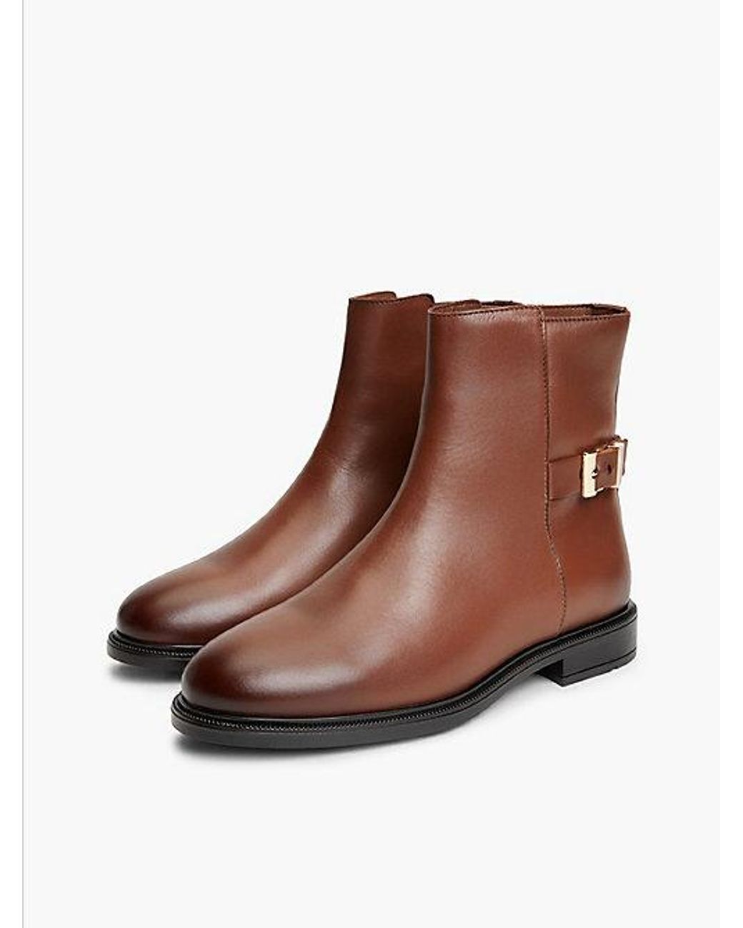 Tommy Hilfiger Brown Leather Th Monogram Buckle Ankle Boots