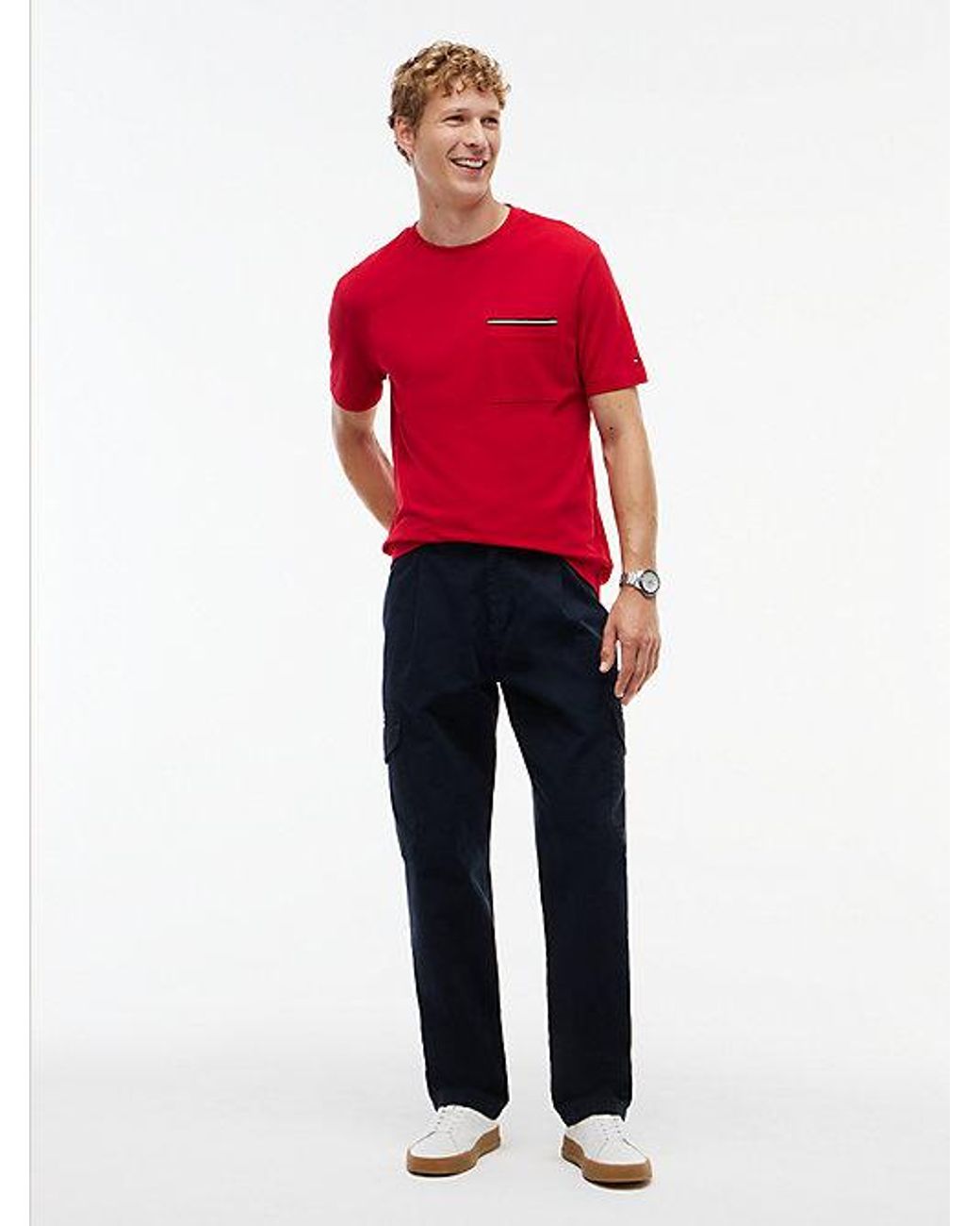 Tommy Hilfiger Red Global Stripe Pocket Pique T-Shirt for men