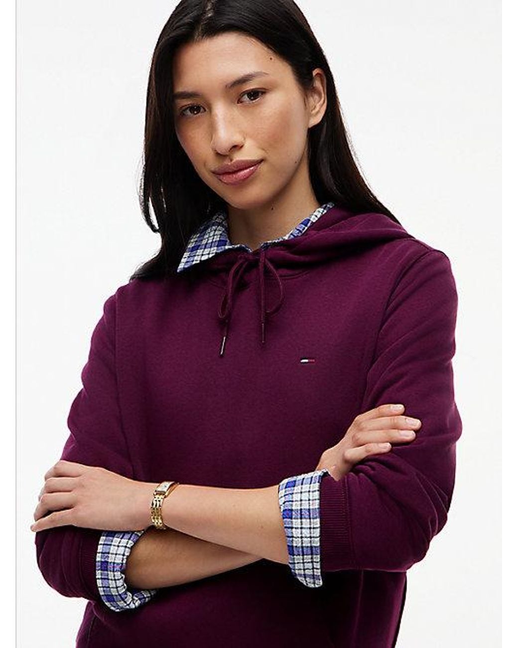 Tommy Hilfiger Purple Tommy Jeans Flag Embroidery Fleece Drawstring Hoody