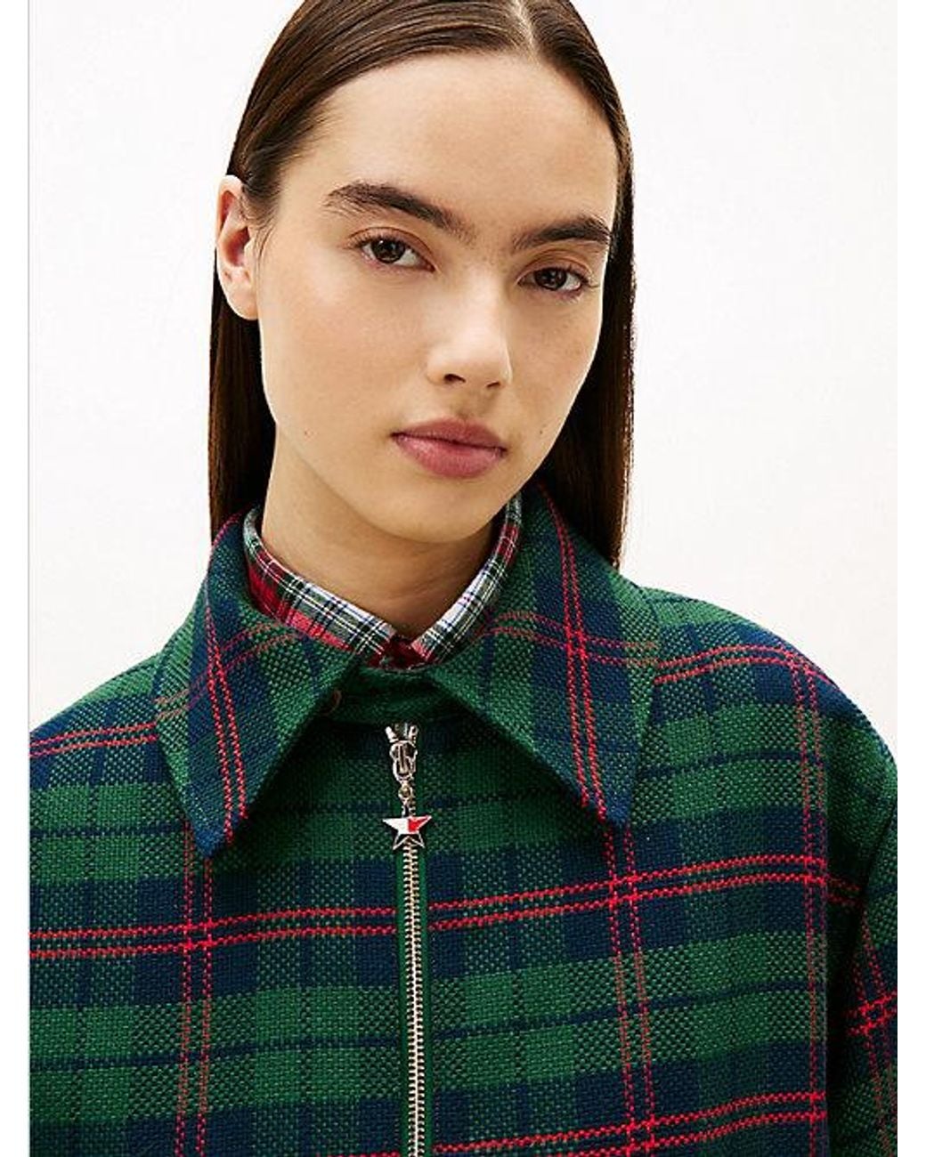 Tommy Hilfiger Green Tommy Girl Padded Tartan Oversized Ivy Jacket