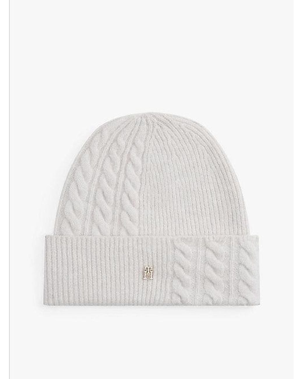Tommy Hilfiger White Chic Fluffy Beanie With Wool