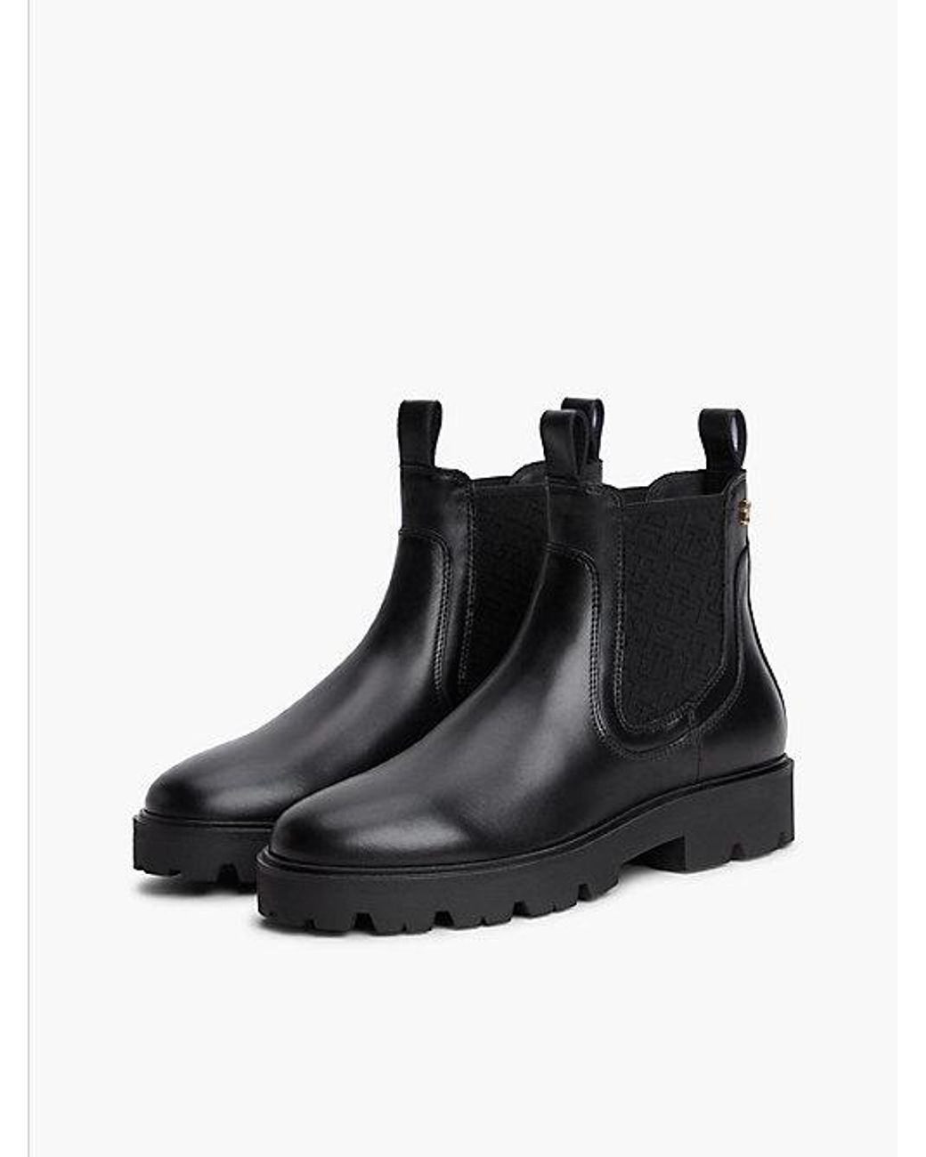 Tommy Hilfiger Black Leather Th Monogram Panel Chelsea Boots