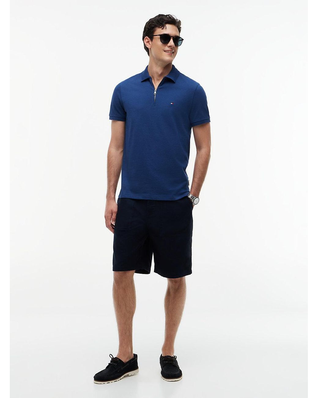Tommy Hilfiger Blue Regular Fit Air Dot Zip Polo Shirt for men