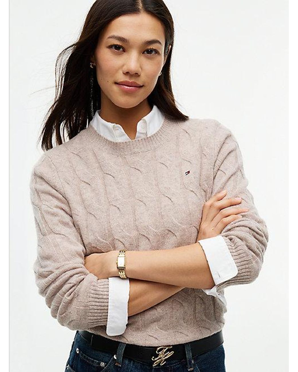 Tommy Hilfiger Blue Pure Wool Chain Cable Knit Jumper
