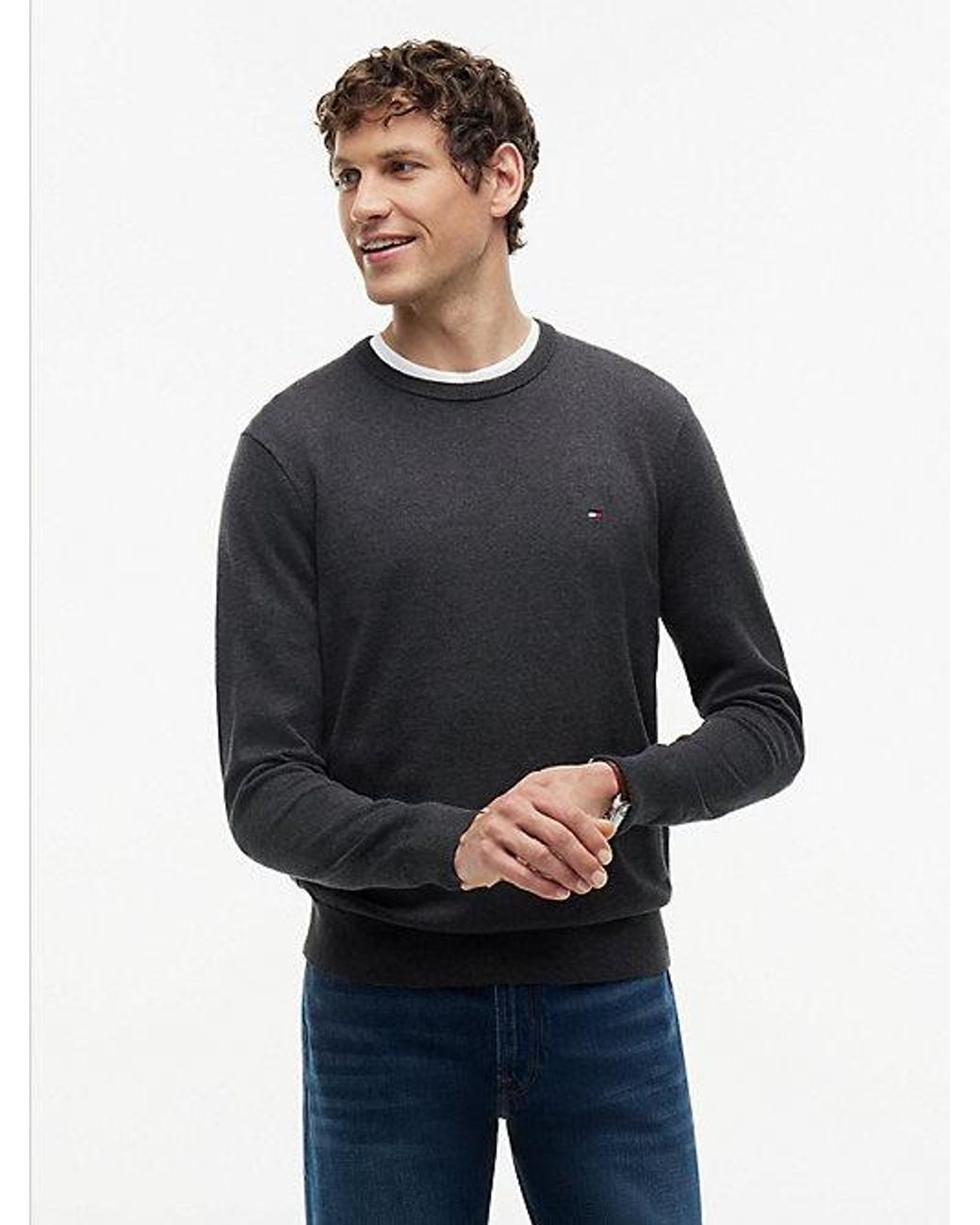 Tommy Hilfiger Blue Flag Embroidery Crew Neck Jumper for men