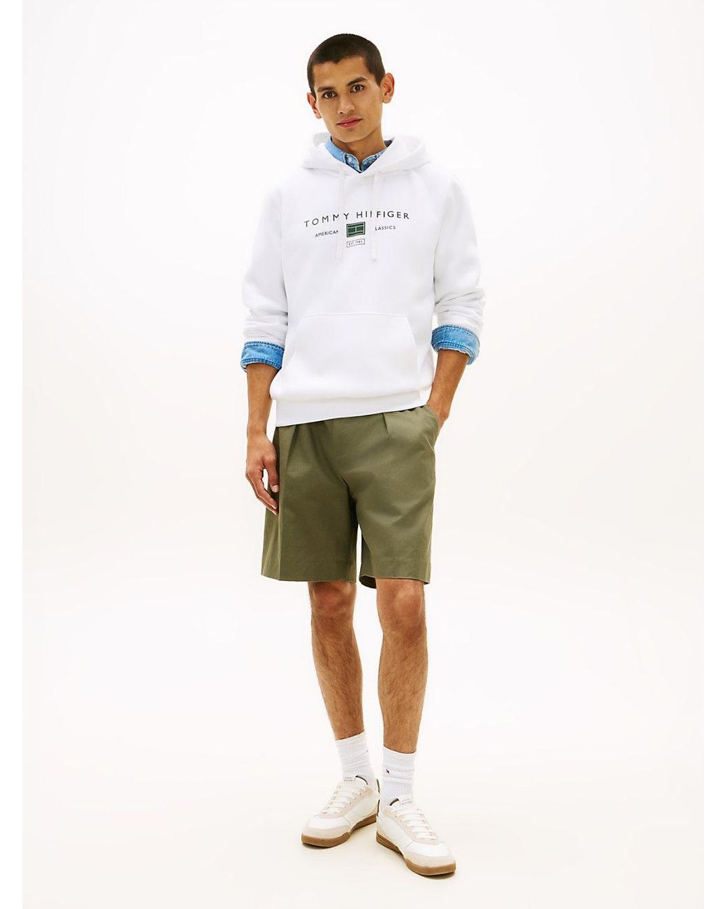Tommy Hilfiger White Logo Terry Drawstring Hoody for men
