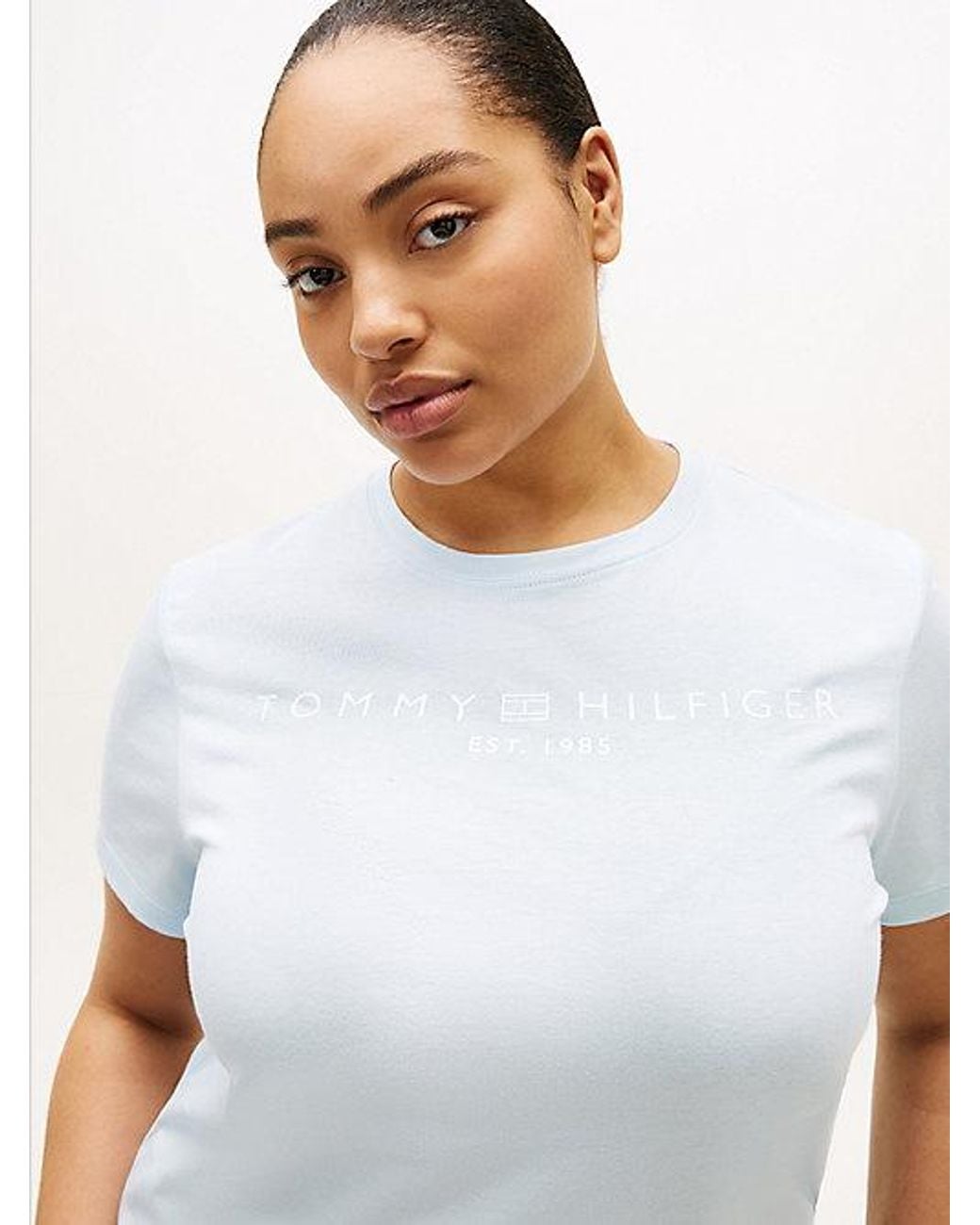 Tommy Hilfiger White Curve Logo Jersey Crew Neck T-Shirt