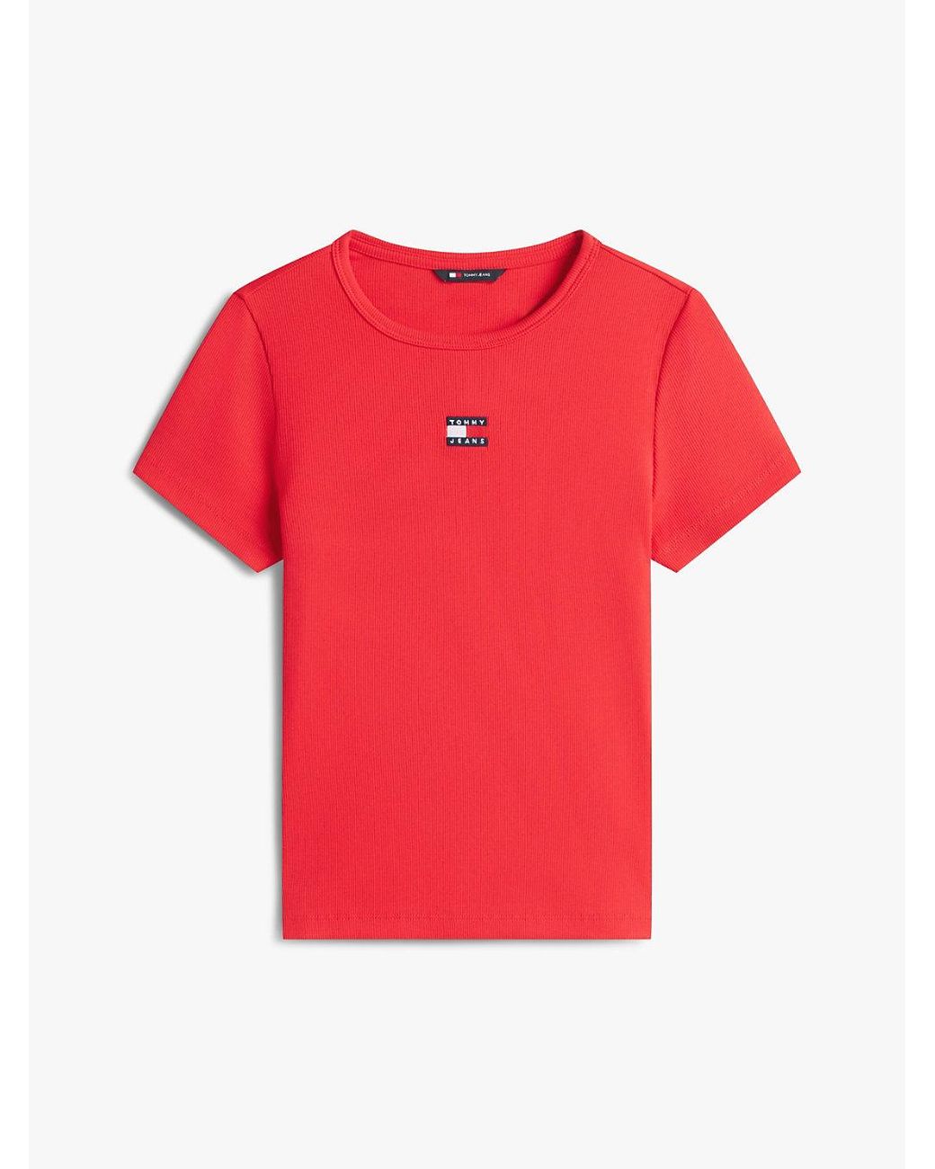 Tommy Hilfiger Red Tommy Badge Ribbed Slim T-shirt