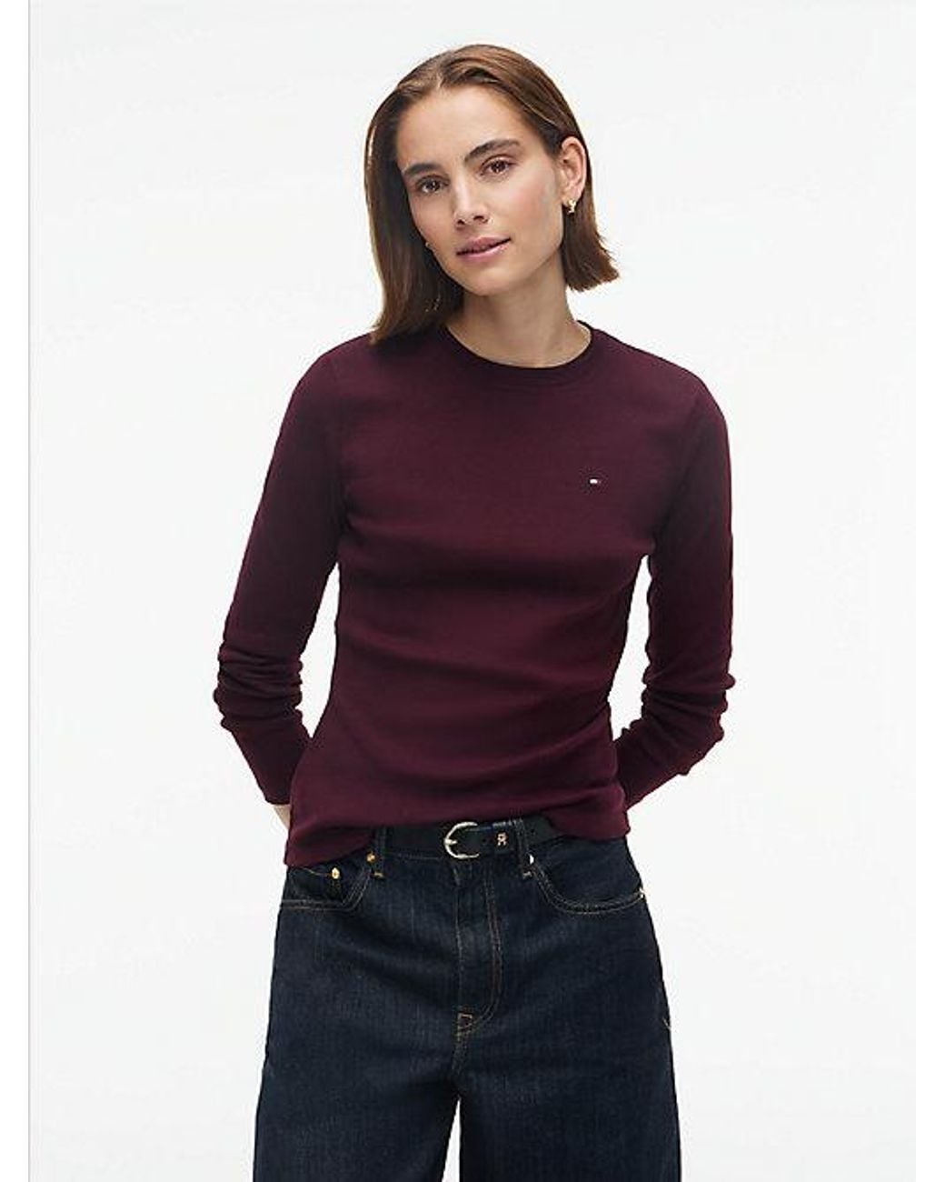 Tommy Hilfiger Purple Flag Embroidery Slim Long Sleeve T-Shirt