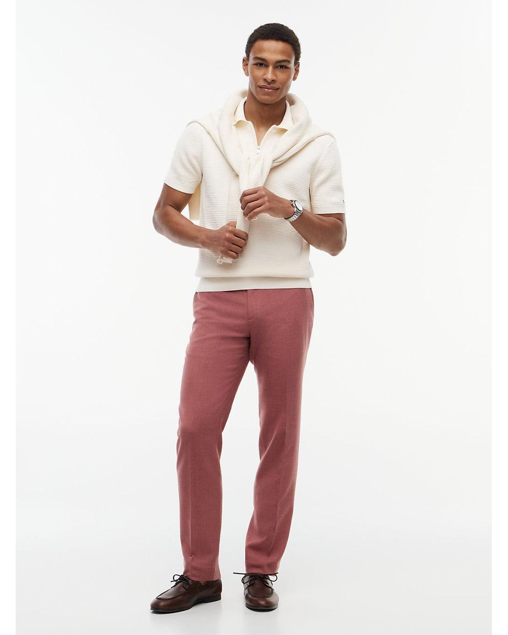 Tommy Hilfiger White Regular Fit Textured Knit Zip Polo Shirt for men