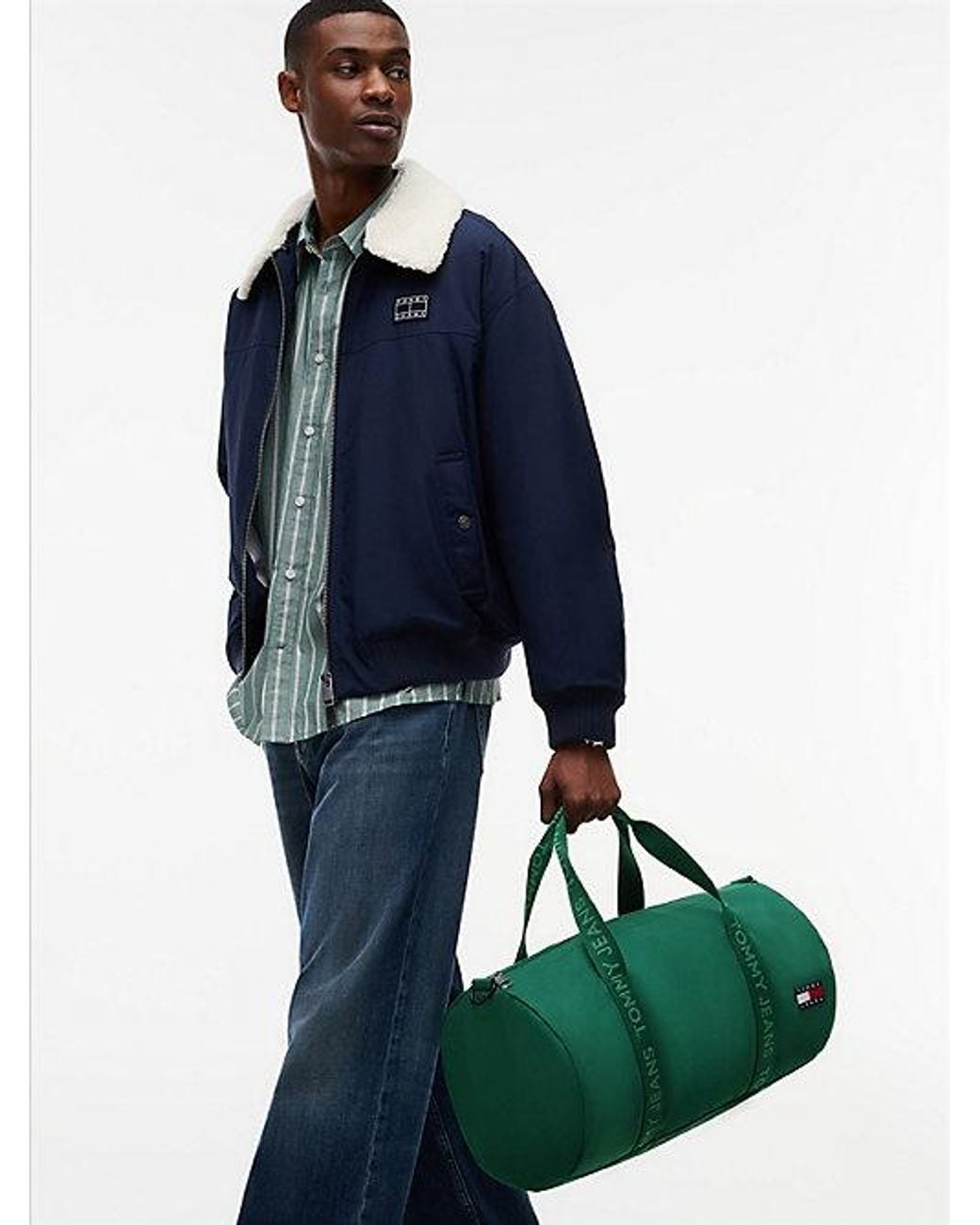 Tommy Hilfiger Green Essential Repeat Logo Textile Duffel Bag for men