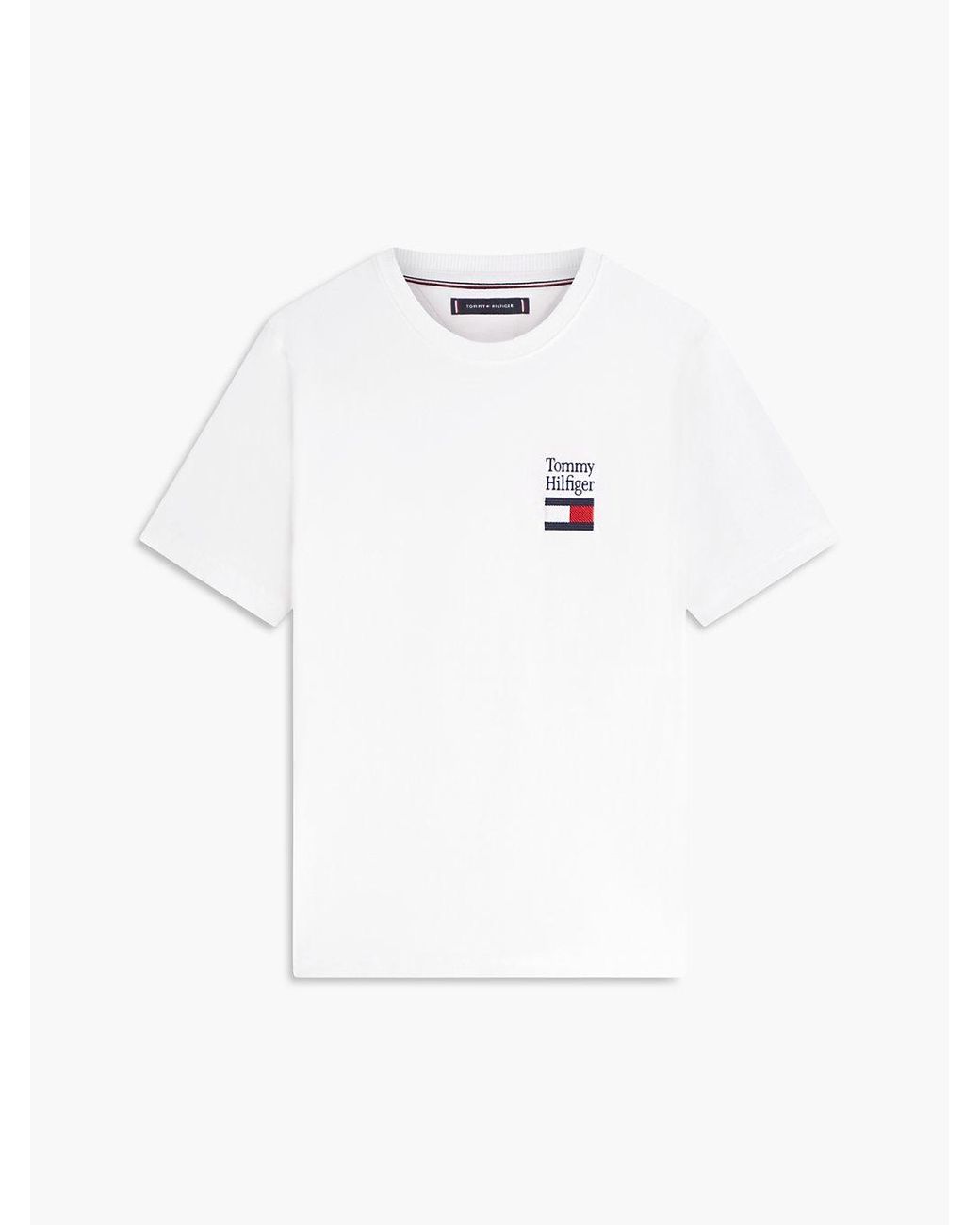 Tommy Hilfiger White Logo Embroidery Jersey Crew Neck T-Shirt for men