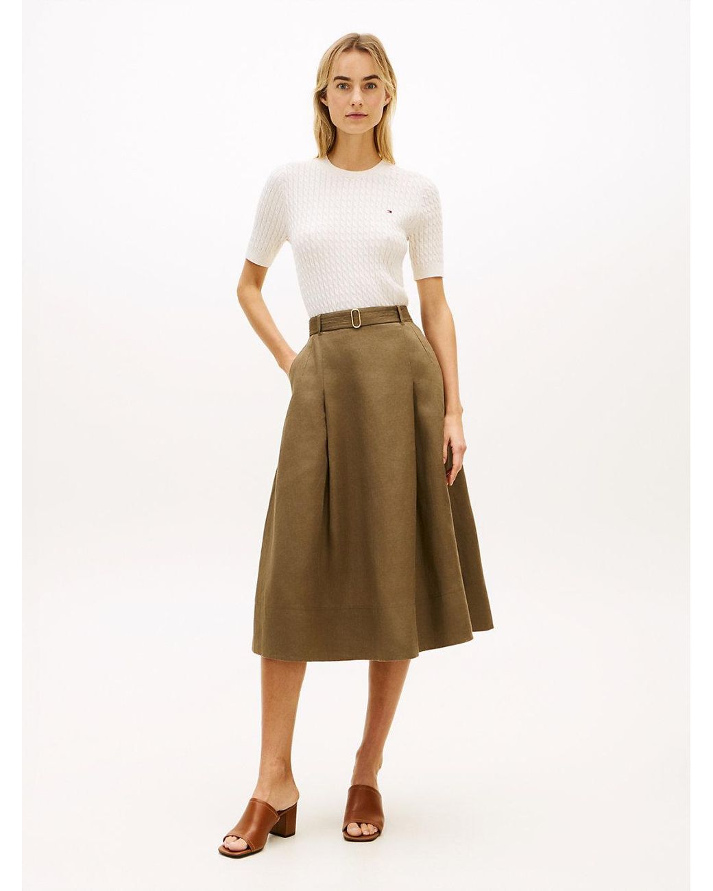 Jupe Midi Évasée Utilitaire En Pur Lin Tommy Hilfiger en coloris Natural