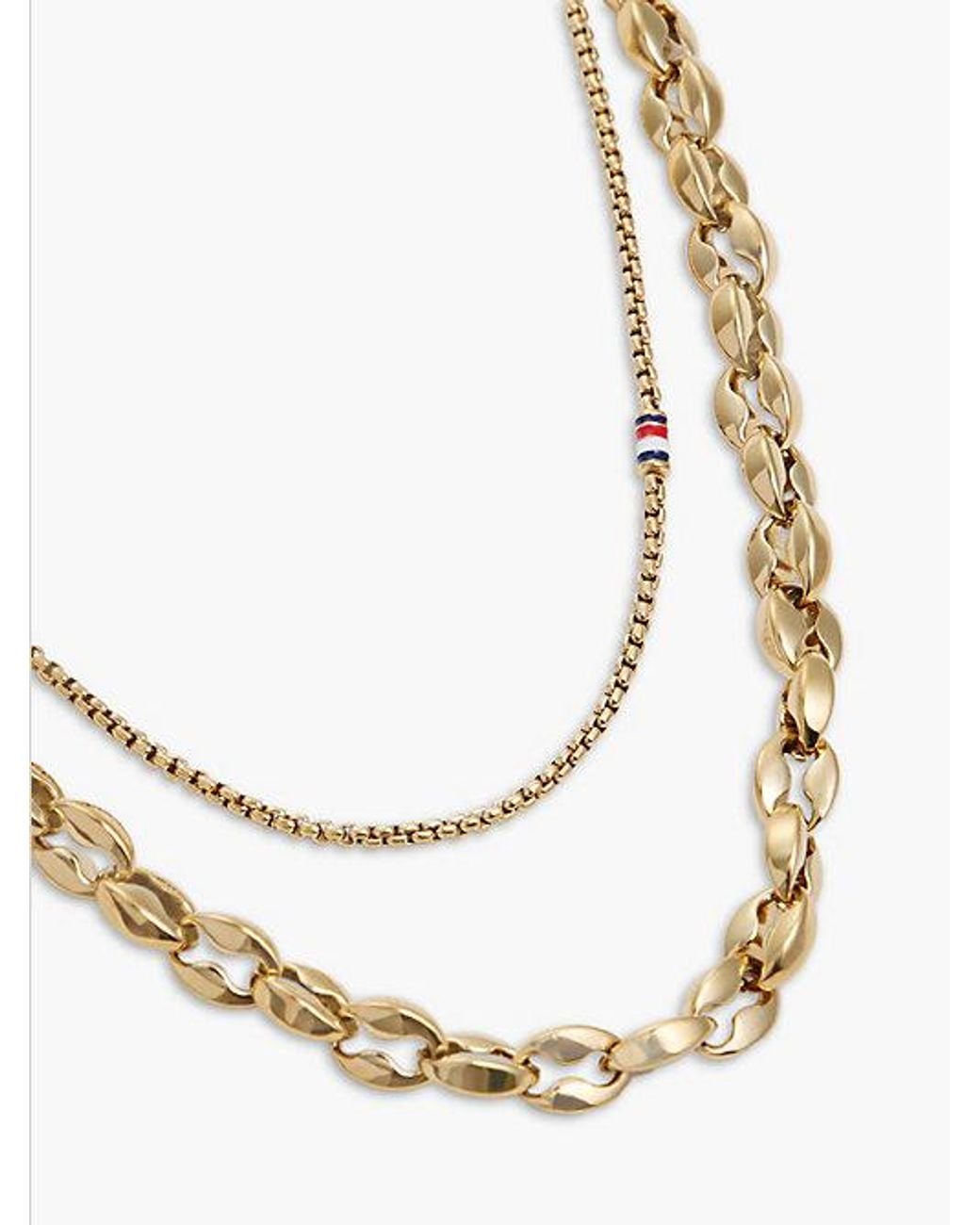 Tommy Hilfiger White Plated Stainless Steel Double Chain Necklace