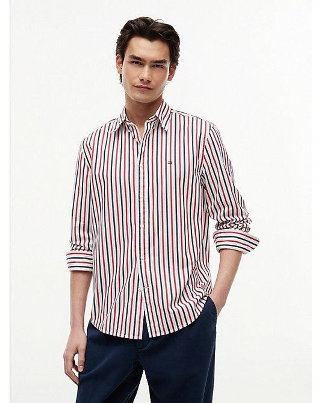 Tommy Hilfiger Red Regular Fit Flex Stripe Poplin Shirt for men