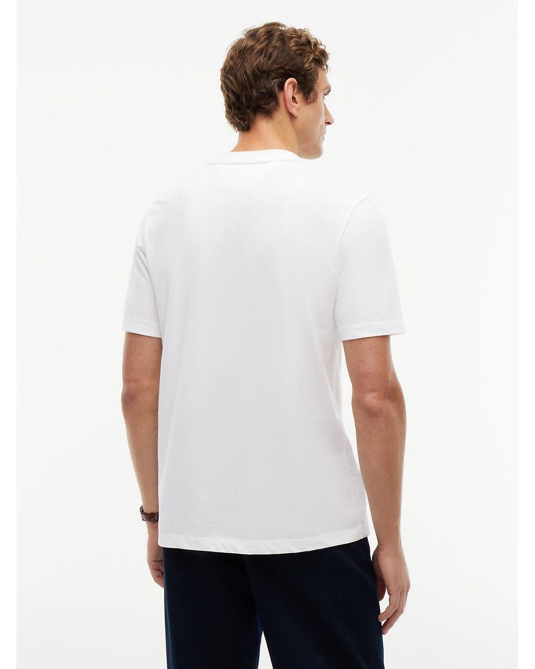 Tommy Hilfiger White Flag Embroidery V-neck T-shirt for men