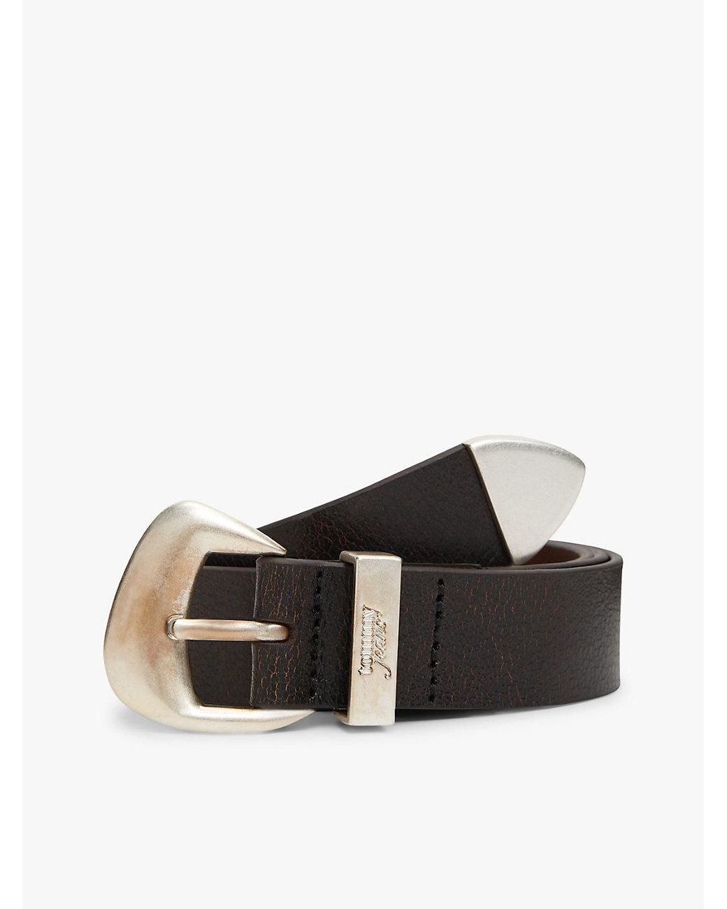 Tommy Hilfiger Black Abstract Buckle Cracked Leather Belt