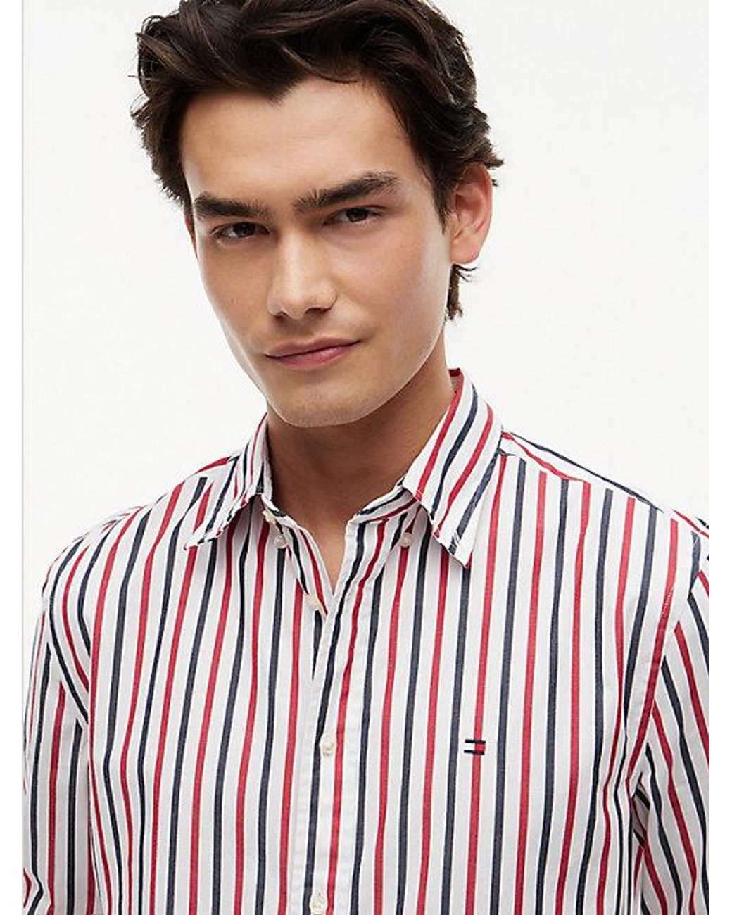 Tommy Hilfiger Red Regular Fit Flex Stripe Poplin Shirt for men