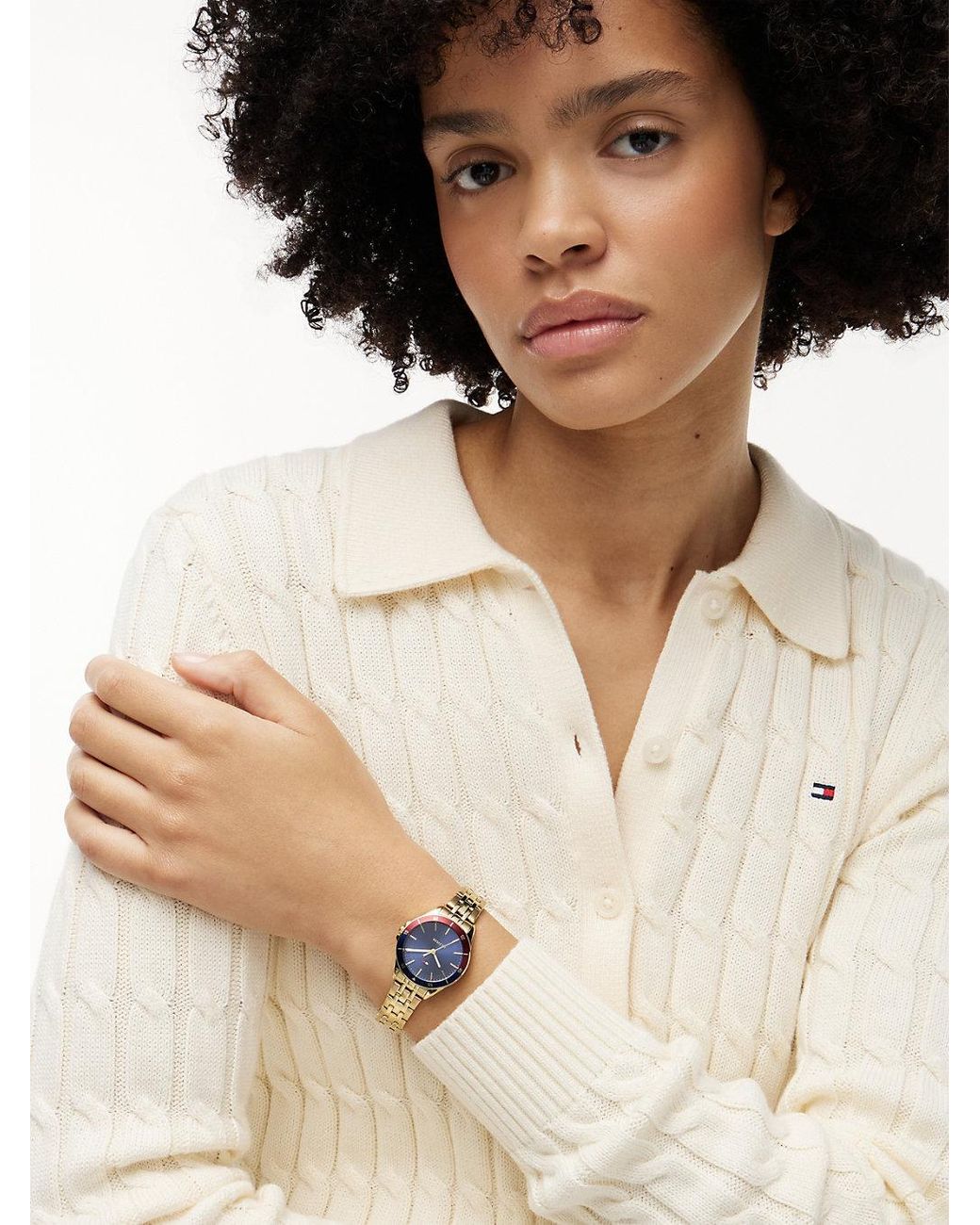 Tommy Hilfiger Blue Signature Bezel-Plated Chain-Link Watch