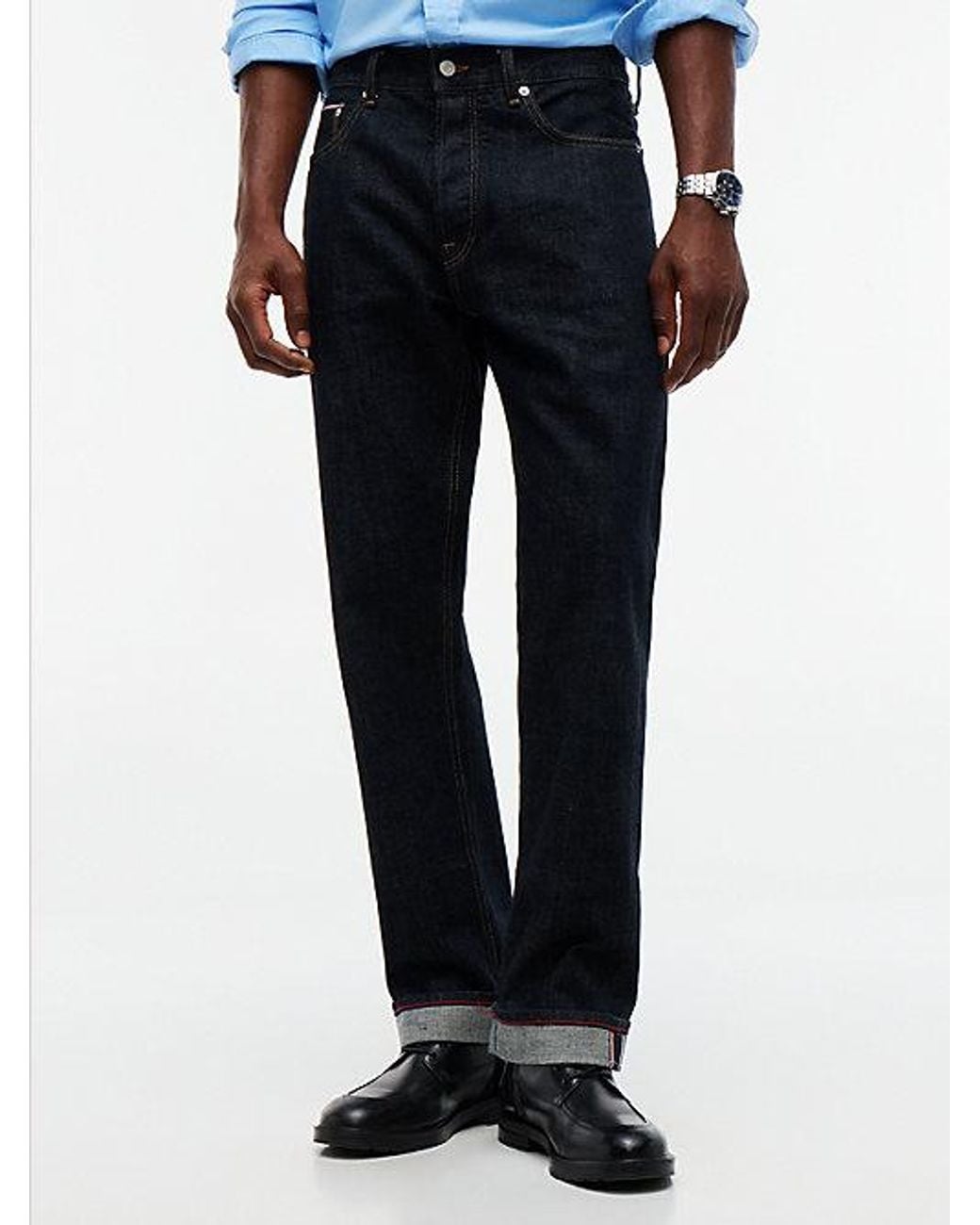 Tommy Hilfiger Black Dover Regular Straight Selvedge Jeans for men