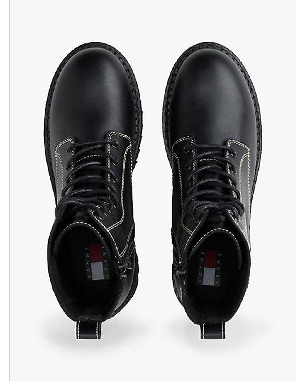 Tommy Hilfiger Black Leather Lace-up Cleat Mid Boots