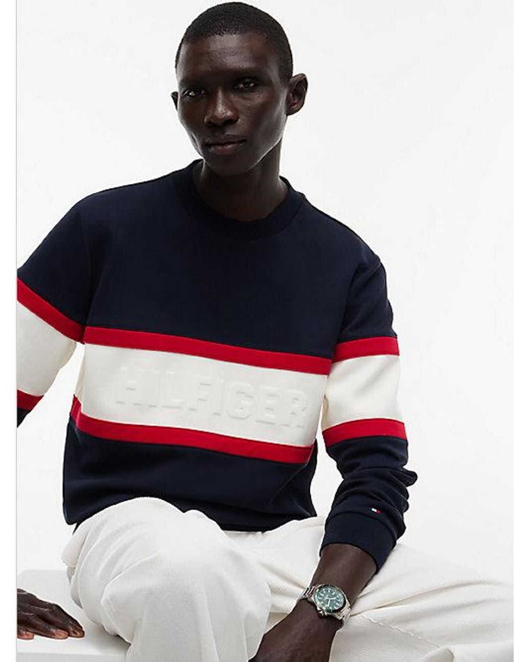 Tommy Hilfiger Blue Colour Blocked Intecho Knit Sweatshirt for men